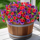 Artificial Flowers For Outdoors Decoration, 12 Bundles Fake Plastic Flower Plant, Faux Colorful Silk Morning Glory Eucalyptus For Spring Summer Outside Garden Porch Front Door Decor, Red Purple
