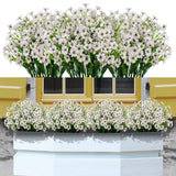21 Bundles Artificial Flowers Outdoor Uv Resistant Silk Flowers No Fade Fake Outside Flowers Plastic Greenery Faux Shrubs Garden Porch Window Box Home Decoration(White)
