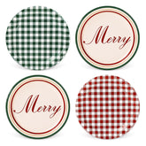 Merry Christmas Paper Plate Gingham Plaid Disposable Plate 9 Inch Red Green Checkered Dinner Dessert Plate For Xmas Winter Party Supplies Table Decor, 40Pcs