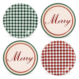Merry Christmas Paper Plate Gingham Plaid Disposable Plate 9 Inch Red Green Checkered Dinner Dessert Plate For Xmas Winter Party Supplies Table Decor, 40Pcs