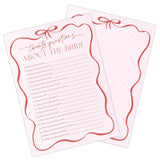 5" X 7" Pink Bow Bride Bridal Shower Game Cards - Twenty Questions About The Bride - 30 Pcs Double-Sided Fill-In Wedding Game Cards, Engagement & Wedding Party, Activities & Decor - A08