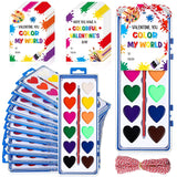 24 Pack Valentines Day Watercolor Paint Sets Gifts Washable Watercolor Paintings With Card And 20 Meters Red Rope For Art Gifts Exchange Bulk