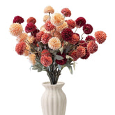 12Pcs Fake Silk Pompon Mum Artificial Flowers, Fake Fall Flowers For Vase, 21" Faux Kiku Flowers Mini Chrysanthemums, Autumn Floral Stems Assorted Silk Mums Balls For Wedding Centerpieces Home Decor