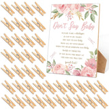 Don'T Say Baby Clothespin Games Sign, Pink Flowers Baby Shower Games, 1 Wooden Sign With 50 Mini Clothespins, Game Activity For Baby Shower, Gender Reveal Party Favors Decorations