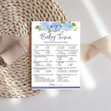 Baby In Bloom Baby Trivia Game For Boy Shower – Blue Floral Botanical Baby Shower Games, Pack Of 25 Fun Facts Cards, Garden Theme Co-Ed Couples Shower Activity G705-Trv