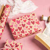 Kraft Valentine’S Day Wrapping Paper Roll, Mini Roll, Red And Pink Heart Design, Romantic Gift Wrap Paper For Valentine'S Day, Wedding, Anniversary, Birthday, 17 Inches X 16.4 Feet
