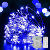 100 LED Blue Fairy Lights Battery Operated 32.5FT Copper Wire String Lights with Remote Timer Starry Twinkle Lights for Indoor Outdoor Decor