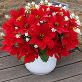 12 Bunches Poinsettias Artificial Christmas Flowers For Outdoors,14'' Fake Red Poinsettias Faux Eucalyptus Plants Uv Resistant For Home Planters Garden Porch Christmas Winter Spring Décor