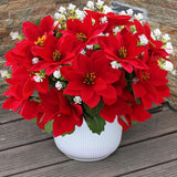 12 Bunches Poinsettias Artificial Christmas Flowers For Outdoors,14'' Fake Red Poinsettias Faux Eucalyptus Plants Uv Resistant For Home Planters Garden Porch Christmas Winter Spring Décor