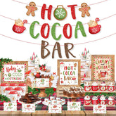 Hot Chocolate Bar Kit,Green Red Christmas Hot Cocoa Bar Supplies, Gingerbread Man Hot Cocoa Bar Banner Sign Toppings Labels Cup Tags For Winter Birthday Baby Its Cold Outside Baby Shower New Year