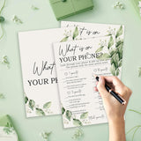 Greenery Bridal Shower Games Cards, What Is On Your Phone Game Card Reception For Wedding Showers Engagement Party Bachelorette Party, Bridal Party Games For Decorations Favors Supplies, Set Of 25-04