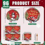 96 Pieces Merry Christmas Tableware Set – Red Truck And Snowman Themed Disposable Party Supplies With Paper Plates, Napkins, And Forks For Holiday Dinners, Christmas Parties, And Winter Events – Serve