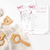 Minimalism Pink Baby Shower Game Cards-Wishes For Baby & Predictions & Advice Theme Games Activity For Boys & Girls-30 Ribbon Bow Game Cards(5”X7”)-Baby Shower Party Decorations & Supplies-D01