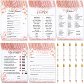 135 Pcs Bridal Shower Game Bridal Shower Favors Set Include 125 Wedding Games Cards And 10 Pencils For Bride Groom Bachelorette Party Wedding Party Favor(Pink Balloon)