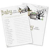 Halloween Baby Shower Games, 25 Pcs Baby Word Scramble Cards For Guests, Witch Hat Gender Reveal Decorations For Party Favors - B07