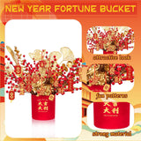 Chinese New Year Artificial Potted Plant Luck Bucket Red Fruit And Gold Leaves Artificial Potted Flower Spring Festival Flower Blessing Bucket For Indoor Home Office Shelf Tabletop Decor