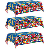 3World Cup Flag Tablecloth International Country Flag Decorations, Disposable Plastic Table Cover for Soccer World Cup Party,Games, Patriotic BBQ, Birthday, Outdoor Picnic Supplies