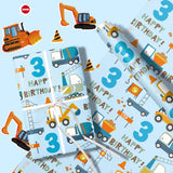 Blue Cartoon Cars & Trucks Birthday Wrapping Paper - 17" X 16.4Ft - 3Rd Birthday Boys