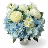10 Pcs Hydrangea Artificial Flowers With Stems, Consisting Of 3 Roses 6 Hydrangeas 1 Bunch Of Chrysanthemums, Bouquet For Home Wedding Party Table Centerpieces (10, Blue)
