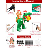 8 Ft Christmas Inflatable Gingerbread Man Ride On Dinosaur With Gift Box Outdoor Decoration Built-In Led Lights, Blow Up