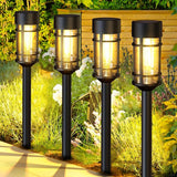 8 Pack 21 Inch Solar Pathway Lights Metal Glass Waterproof Auto On Off Garden Lights