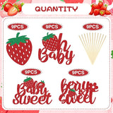 Oh Baby Cupcake Toppers - 36Pcs Glitter Strawberry Shortcake Decorations For Baby Shower Cupcake Decor