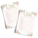 Oh Girl Baby Shower Games Rustic - Word Scramble Cards - 25 Pack - Fun Baby Shower Activities For Guests - Boho Floral Theme In Pink And Gold
