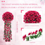 4 Pack Violet Hanging Flowers Artificial Decor 5 Petal Silk Violet Simulation Hanging Plant Faux Royal Artificial Orchid For Home Garden Wedding Indoor Outdoor(Rose Red)