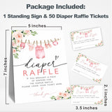 Baby Girl Diaper Raffle Game Kit For Baby Shower, Baby Blush Floral - 1 Standing Sign & 50 Tickets, Decorations For Baby Shower, Gender Reveal, Baby Announcement, Party Favor & Supplies - A07