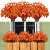 15 Bundles Artificial Flowers Outdoor Uv Resistant Fake Silk Plants Plastic Faux Shrubs Outside Front Porch Window Box Garden Home Hanging Planter Decoration (Autumn Orange)