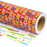 Reversible Birthday Wrapping Paper - Mini Roll - 17 Inch X 33 Feet - Happy Birthday Lettering On Red Design For Holiday, Party, Baby Shower