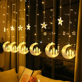 Moon Star And Fairy Tale Castle String Lights, 138 Led Muslim Curtain Fairy String Lights, 8 Lighting Modes For Home Hol
