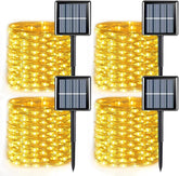 4 Pack Solar Fairy String Lights 33FT 100 LED Warm White Outdoor Waterproof Twinkle Lights with 8 Lighting Modes Silver Wire Decorative Lights for Garden Patio Holiday Decor