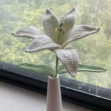 Spinus Lily Crochet Rose Bouquet, Handmade Artificial Gift For Girl Friend, Home Decor, Knitted Forever Flower (1 Stem White Lily)