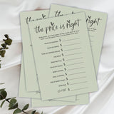 The Price Is Right Baby Shower Game Set - Minimalism Moss Green - 30 Double-Sided Fill In Style Game Cards, Gender Reveal, Baby Announcement, Party Favor & Supplies - A10