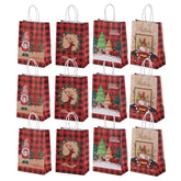 12Pcs Small Christmas Gift Bags Reusable, 4 Styles Kraft Paper Bags Christmas With Handle Bulk For Xmas Party Presents Favors With 12Pcs Gift Tags, Each Bag Size 8.3 * 5.9 * 3.2In