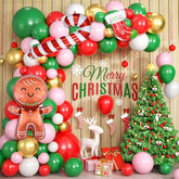 Christmas Balloons Arch, Pink Green Red Christmas Balloons, 5 10 18 Inch Green Pink Gold Christmas Balloon Garland Kit With Cane Gingerbread Man Christmas Socks Foil Balloons For Christmas Party