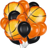 5 Pcs Basketball Aluminum Foil Balloons And 20 Pcs Latex Balloons In Black And Orange Set For Basketball Birthday Party Decorations Baby Shower