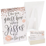 Bridal Shower Games Guess How Many Kisses Challenge - 11 X 8.5 In Sign & 60 Cards, Pink Polka Dots - Engagement Games