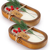 2 Pack Dough Bowl Christmas Candle Wood Candle 9.4 X 5.7 X 1.8 Inch Scented Candles For Home Wooden Candle Bowl 3 Wick Decorative Candles For Home Decor Farmhouse Gift For Christmas