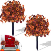 Outdoor Artificial Fall Flowers, Uv Resistant Faux Shrub Decorations, Fall Orange And Red Flowers For Front Porch, Patio, Garden, Thanksgiving Decoration (Pack Of 2)