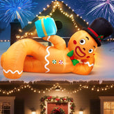 10Ft Christmas Inflatable Outdoor Decoration, Lying Gingerbread Inflatable Blow Up Yard Decorations With Leds, Giant Gin
