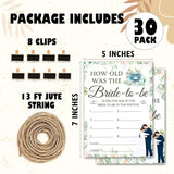 Bridal Shower Game, How Old Was The Bride-To-Be Wedding Shower Party Game Cards, Floral Greenery Themed Bachelorette Engagement Party Supplies Activities Decorations, Set Of 30 Game Cards -A02