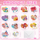 28 Pack Valentine'S Day Candy Heart Cards,14 Assorted Designs Heart Sports Games Valentines Day Greeting Cards With 28 Envelops For Kids School Valentines Gifts Cards School Classroom Exchange