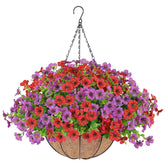 Artificial Flowers Hanging Plants In Basket,Artificial Hanging Flowers For Spring Outdoor Indoor Decor,Uv Resistant Hanging Baskets With Fake Flowers For Summer Patio Garden Porch Deck Home Decor