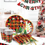Christmas Party Decorations Supplies - 175 Pcs Merry Christmas Red Plaid Disposable Dinnerware Set Xmas Paper Plates And Napkins Sets With Cups Fork Knive Spoon For Holiday Party Supplies, Serve 25