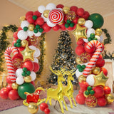 138Pcs Christmas Balloon Garland Arch Kit With Red Green Gold White Balloons Candy Balloon Sequin Balloons Moose Sleigh Balloon For Christmas Party Decorations Supplies