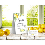 Guess How Many Lemon Drops Game - Perfect For Baby Showers, Weddings, Bridal Showers, Birthdays, And More - Includes 1 Self-Standing Sign And 50 Guessing Cards