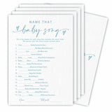 Name That Baby Song Game Set For Baby Shower - Minimalism White & Blue - 30 Double-Sided Fill In Style Game Cards & 1 Answer Card For Gender Reveal, Baby Announcement, Party Favor & Supplies - C04