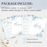 Blue Floral Family Feud Game, Baby In Bloom Baby Shower Games For Girl Boy, 25 Game Card & 1 Answer Card-A06